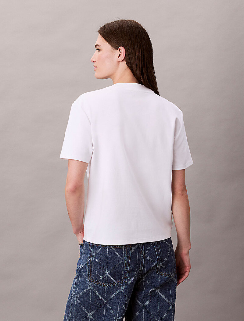Calvin Klein Beyaz Renkli Kadın Lux Interlock T-shirt