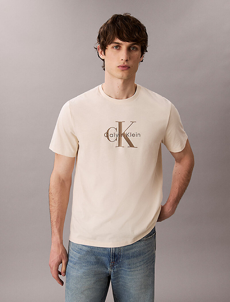 Calvin Klein Bej Renkli Erkek Hero Monologo T-shirt