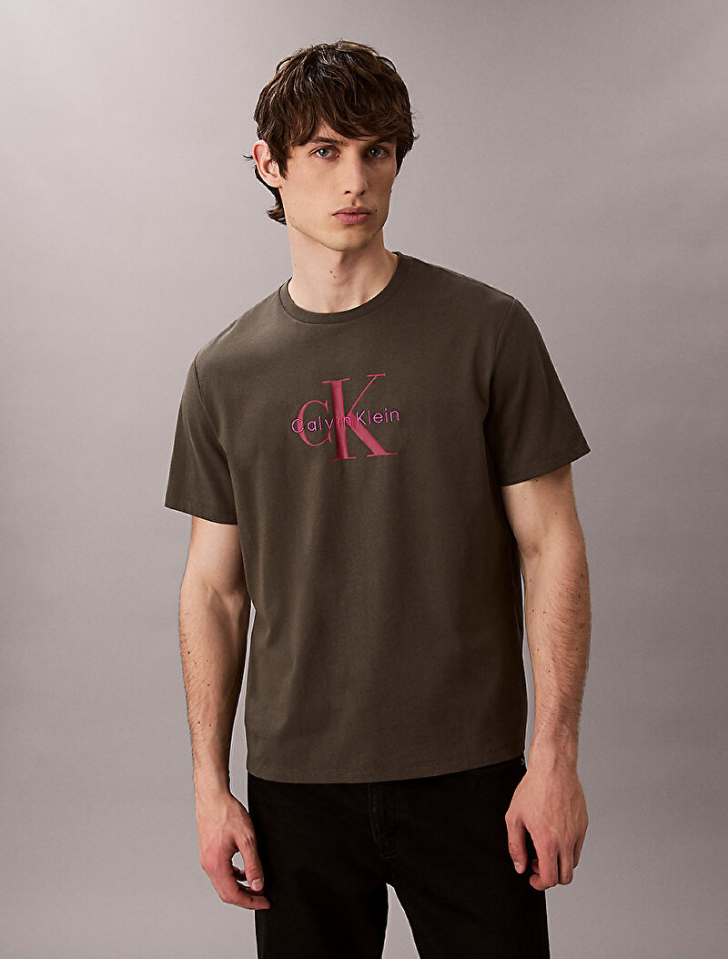 Calvin Klein Kahverengi Renkli Erkek Hero Monologo T-shirt
