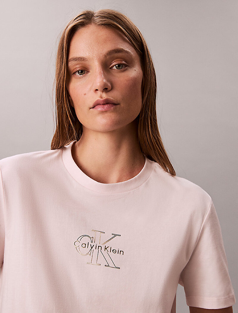 Calvin Klein Pembe Renkli Kadın Classic Foil Mono T-shirt