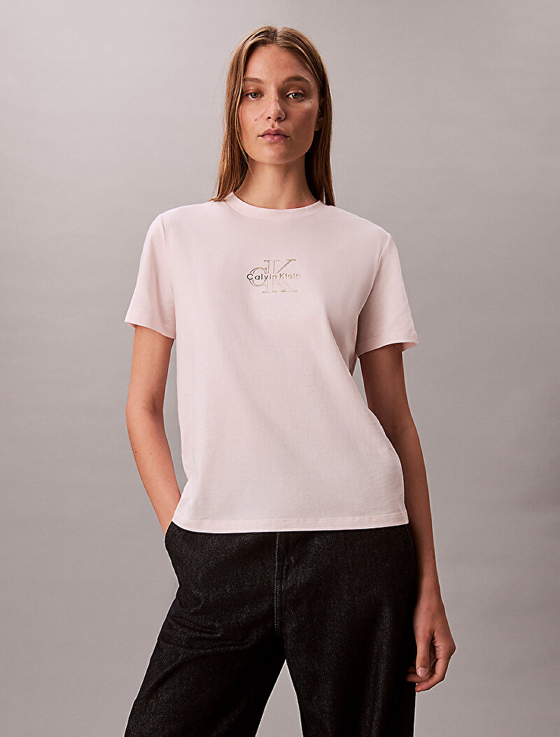 Calvin Klein Pembe Renkli Kadın Classic Foil Mono T-shirt
