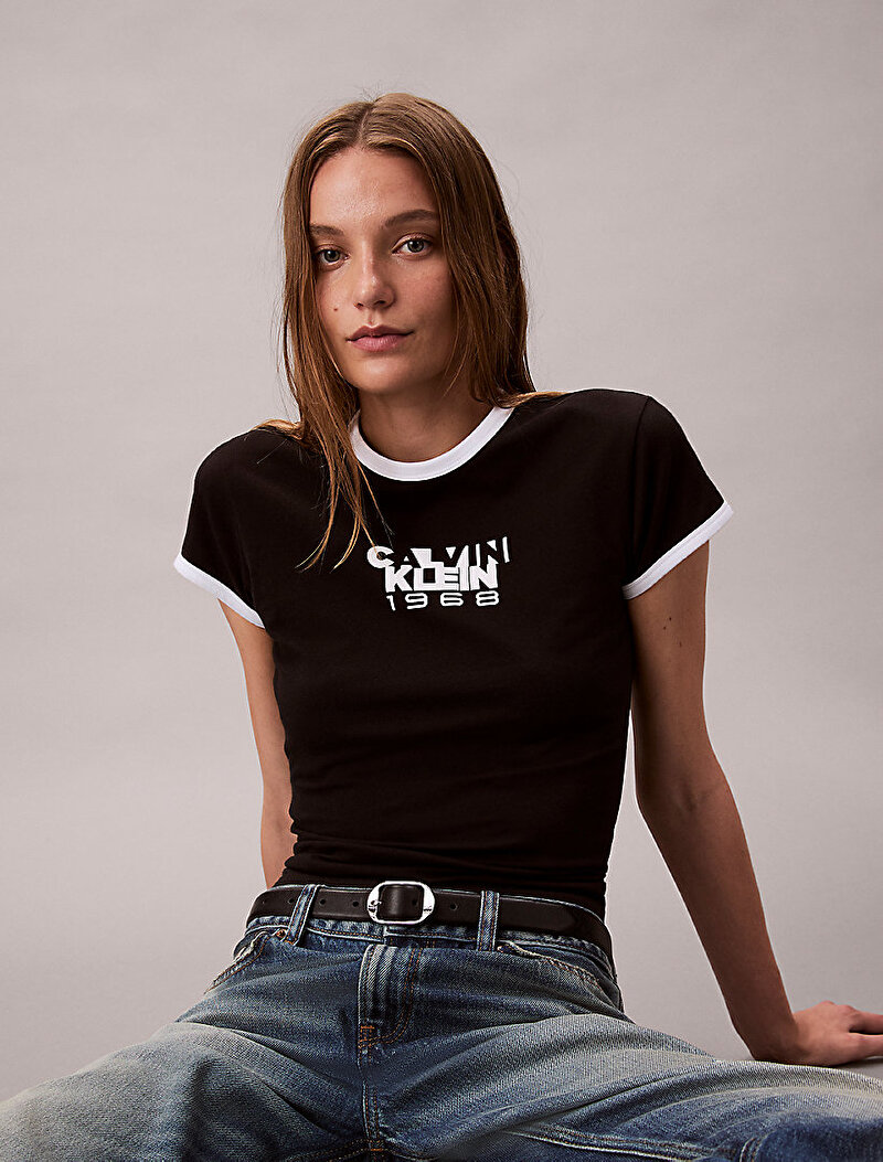 Calvin Klein Siyah Renkli Kadın 1968 Graphic Baby T-shirt