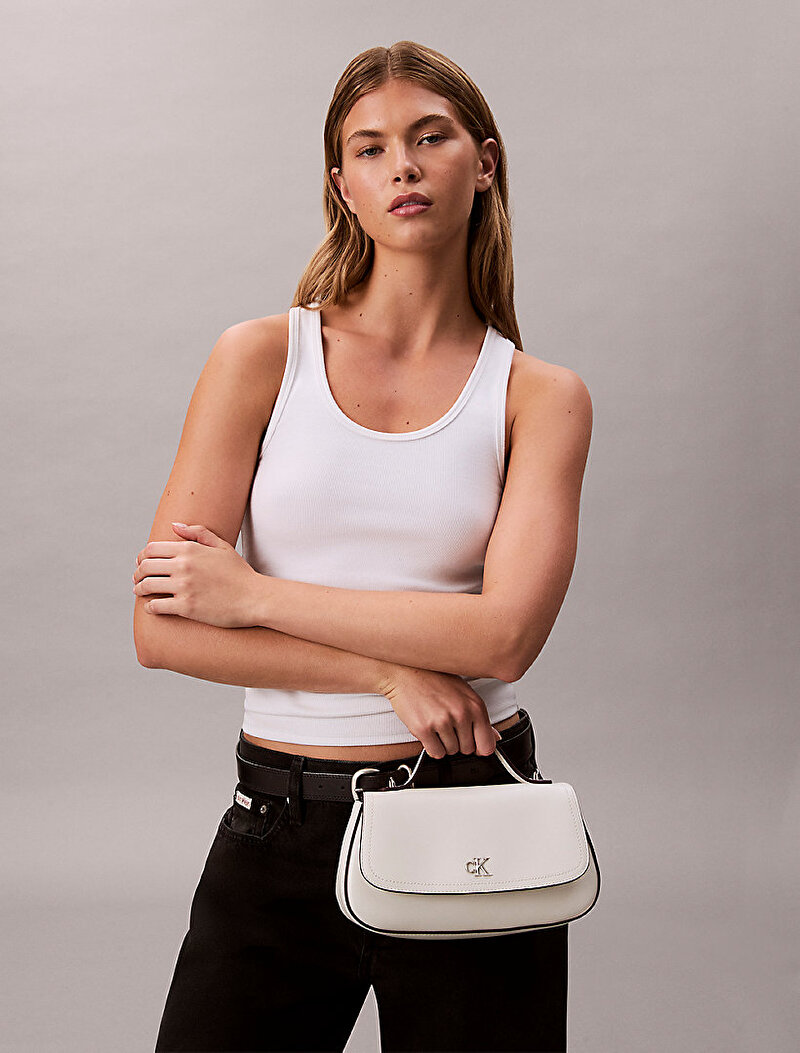 Calvin Klein Beyaz Renkli Kadın CK Top Handle Çapraz Çanta