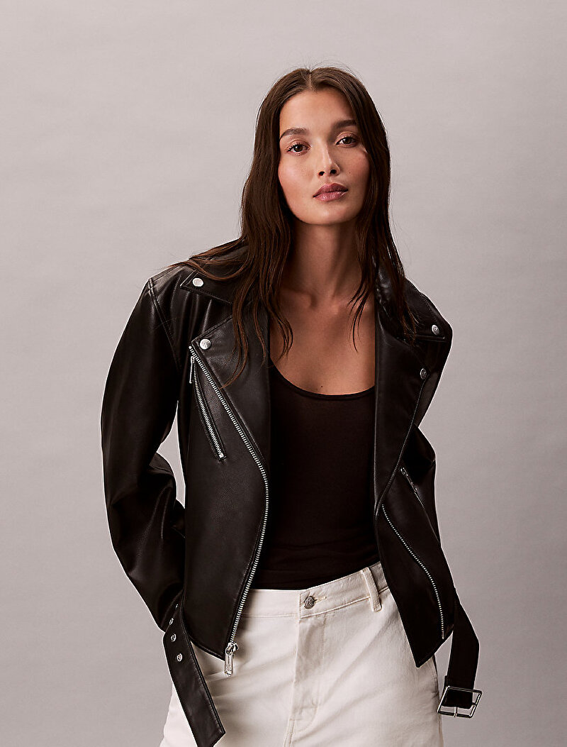 Calvin Klein Siyah Renkli Kadın Suni Deri Ceket
