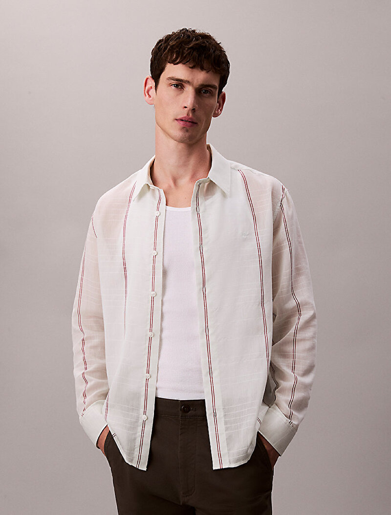 Calvin Klein Bej Renkli Erkek Cotton Naylon Relax Gömlek