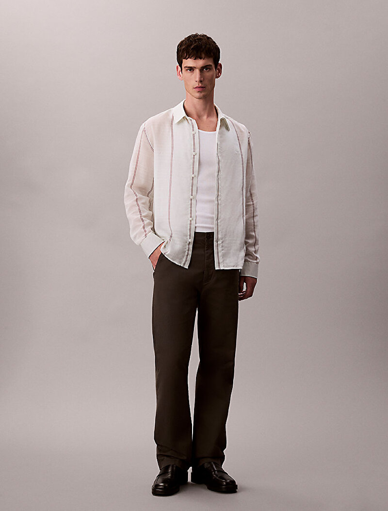 Calvin Klein Bej Renkli Erkek Cotton Naylon Relax Gömlek