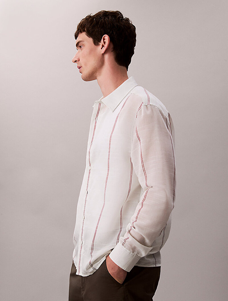 Calvin Klein Bej Renkli Erkek Cotton Naylon Relax Gömlek