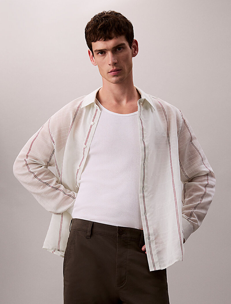 Calvin Klein Bej Renkli Erkek Cotton Naylon Relax Gömlek