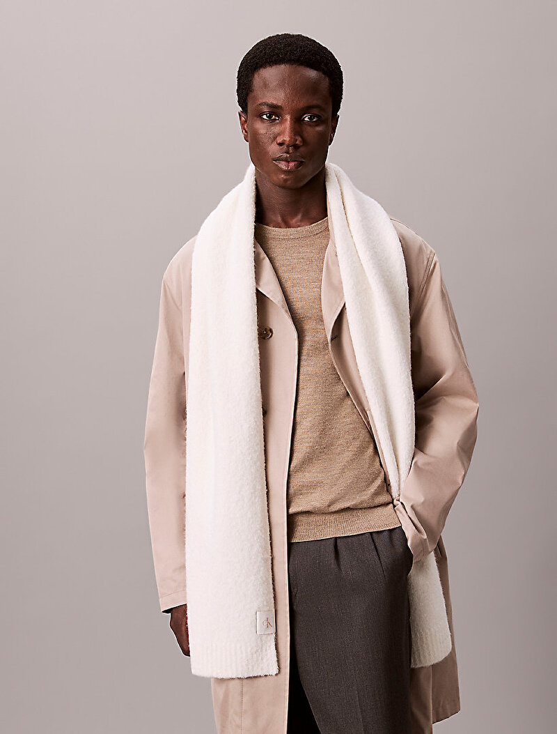 Calvin Klein Beyaz Renkli Erkek CK Patch Boucle Atkı