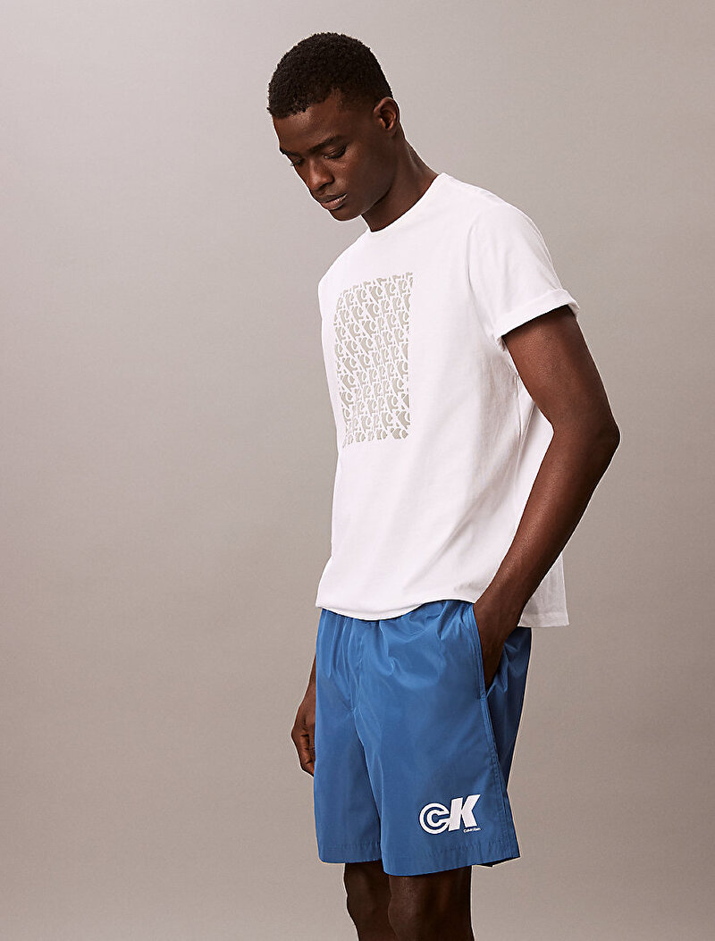 Calvin Klein Mavi Renkli Erkek Nylon Logo Drawstring Şort