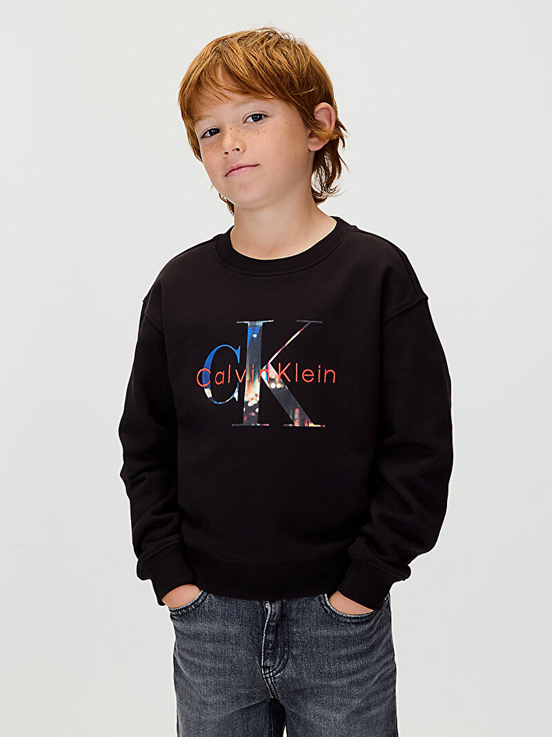 Calvin Klein Siyah Renkli Erkek Çocuk Filled-in Photo Fleece Sweatshirt