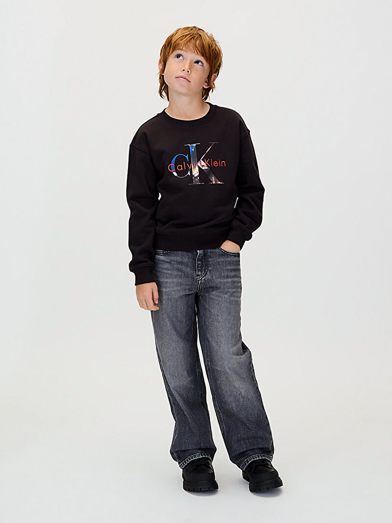 Calvin Klein Siyah Renkli Erkek Çocuk Filled-in Photo Fleece Sweatshirt