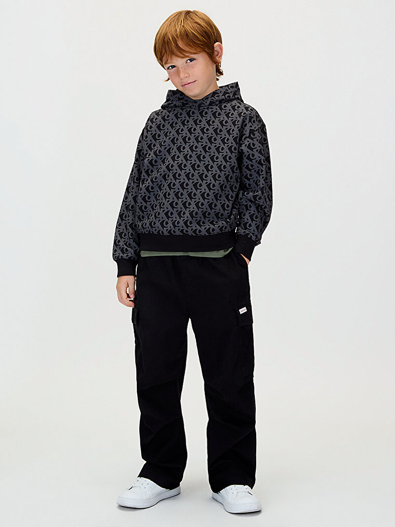 Calvin Klein Siyah Renkli Erkek Çocuk CK Logo Hoodie