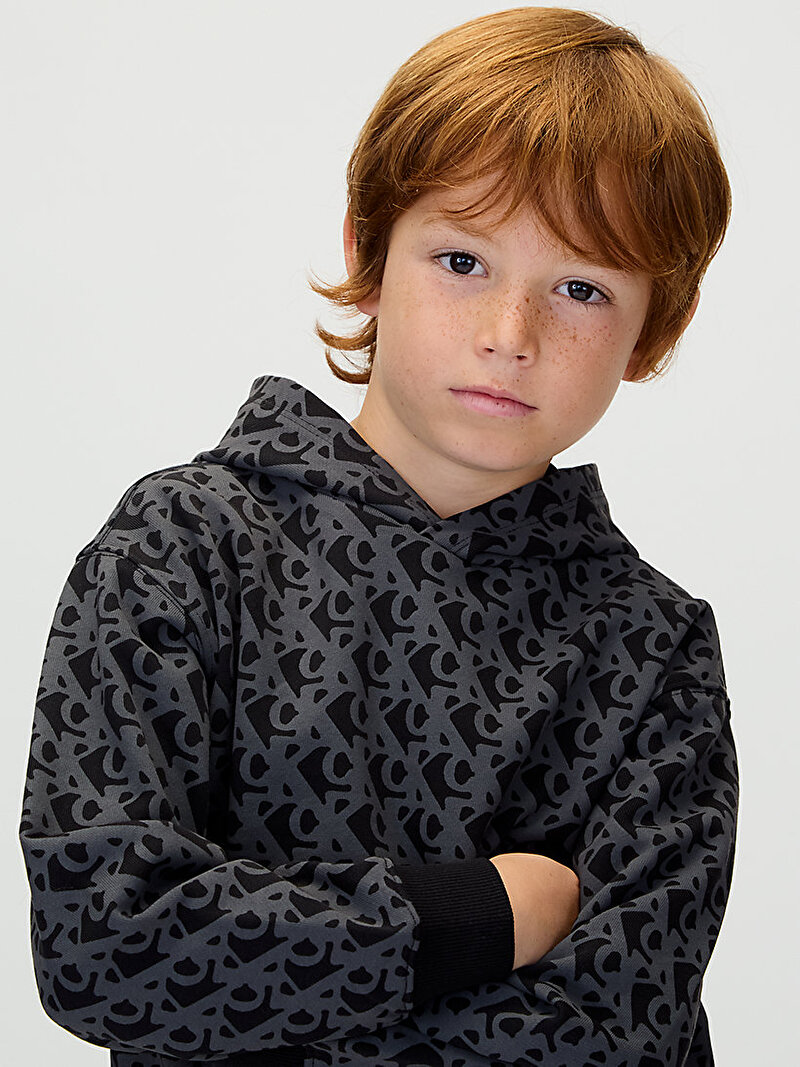 Calvin Klein Siyah Renkli Erkek Çocuk CK Logo Hoodie