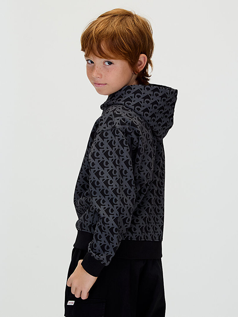 Calvin Klein Siyah Renkli Erkek Çocuk CK Logo Hoodie