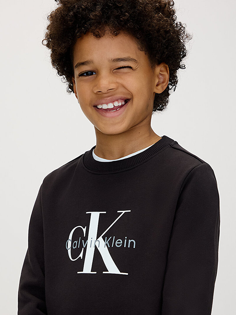 Calvin Klein Siyah Renkli Çocuk Unisex CK Monogram Terry Sweatshirt