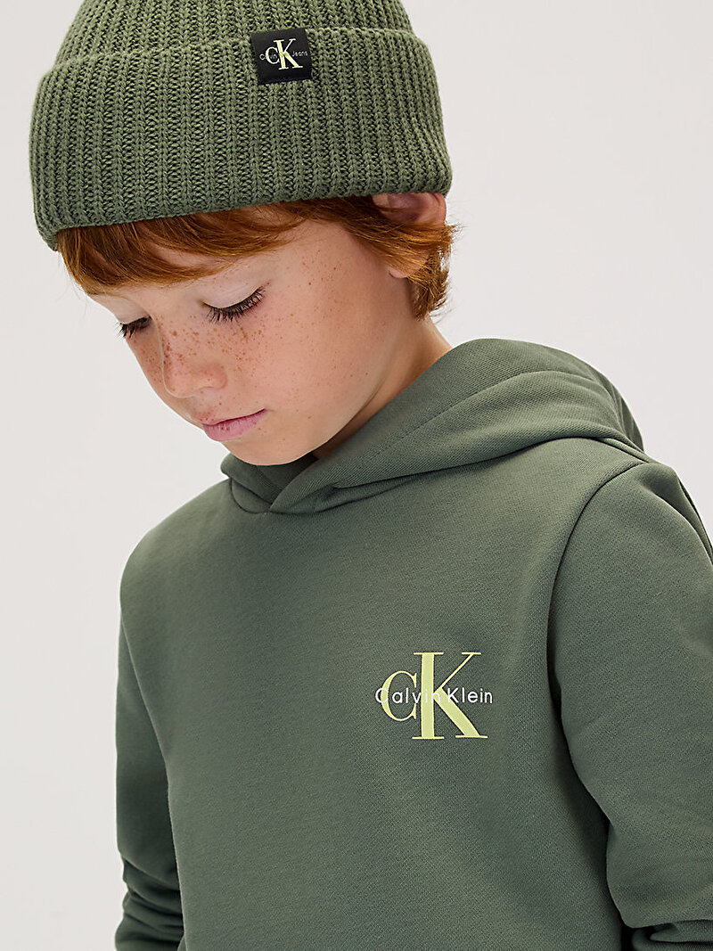 Calvin Klein Yeşil Renkli Çocuk Unisex Small Monogram Hoodie