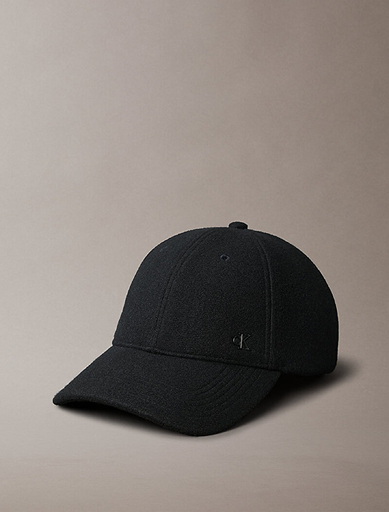 Calvin Klein Siyah Renkli Erkek Felt Metal Plaque Şapka