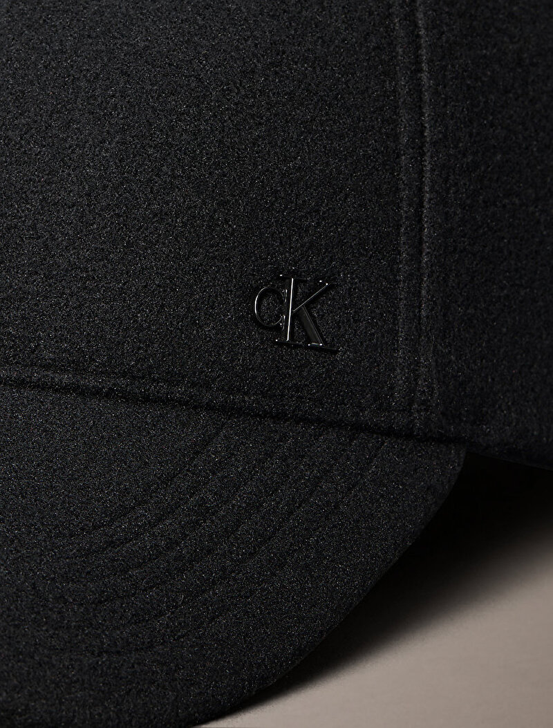 Calvin Klein Siyah Renkli Erkek Felt Metal Plaque Şapka