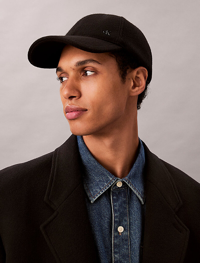 Calvin Klein Siyah Renkli Erkek Felt Metal Plaque Şapka