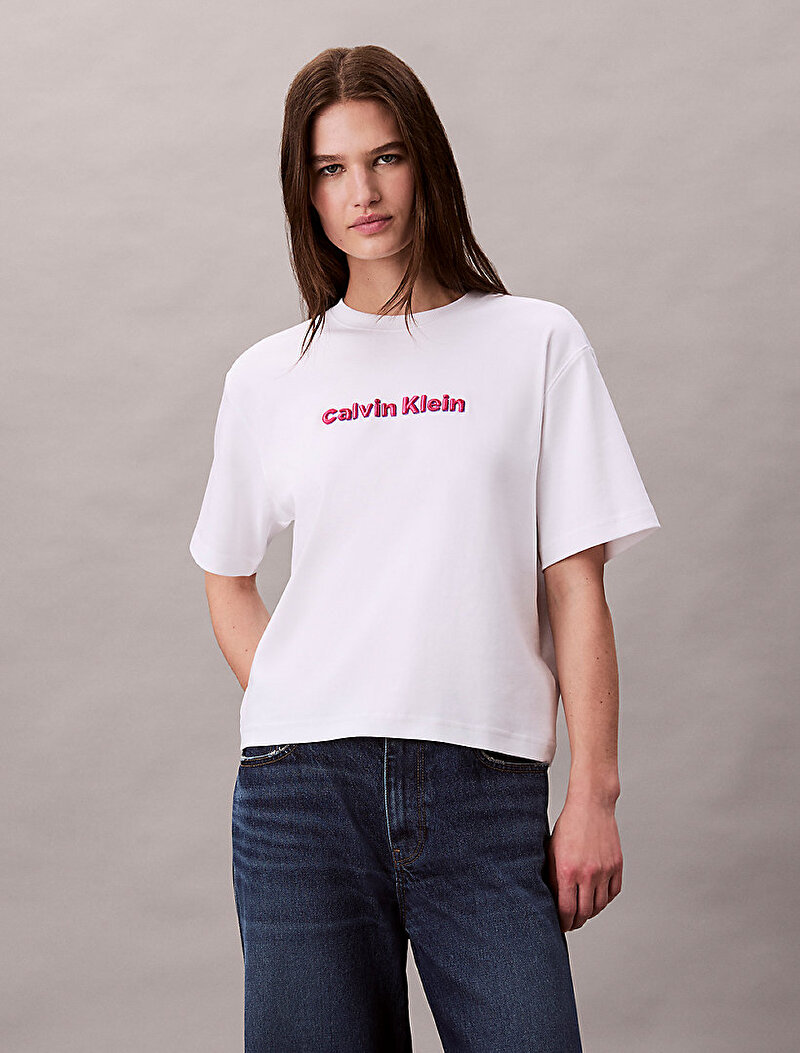 Calvin Klein Beyaz Renkli Kadın T-shirt