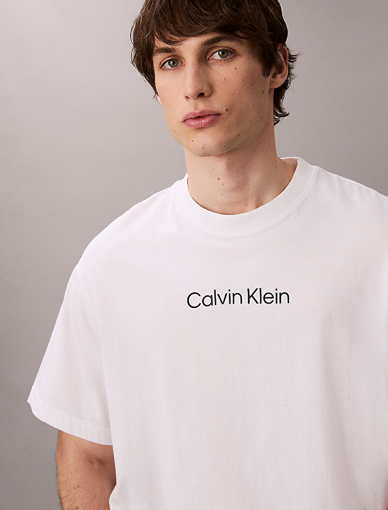 Calvin Klein Beyaz Renkli Erkek Standart Logo T-shirt