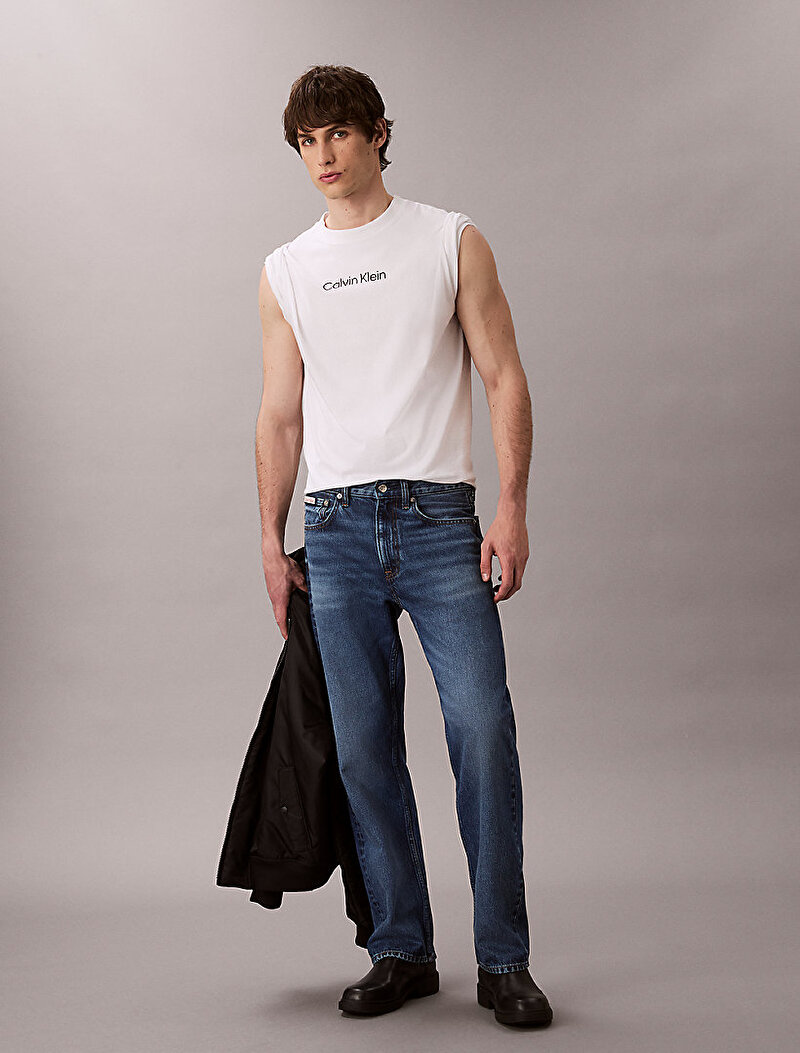 Calvin Klein Beyaz Renkli Erkek Standart Logo T-shirt