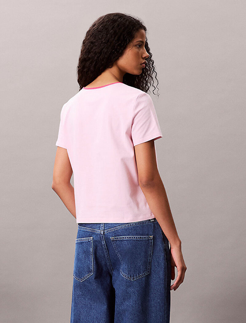 Calvin Klein Pembe Renkli Kadın Retro Logo Graphic T-shirt