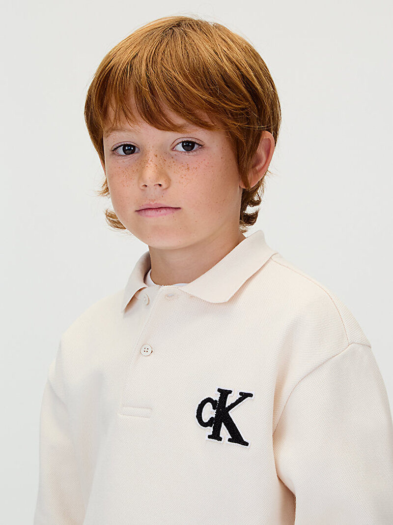 Calvin Klein Bej Renkli Erkek Çocuk Bonded Pique Towel Polo T-shirt