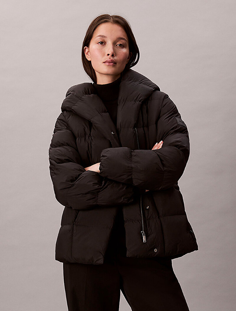 Calvin Klein Siyah Renkli Kadın Shine Wrap Puffer Mont