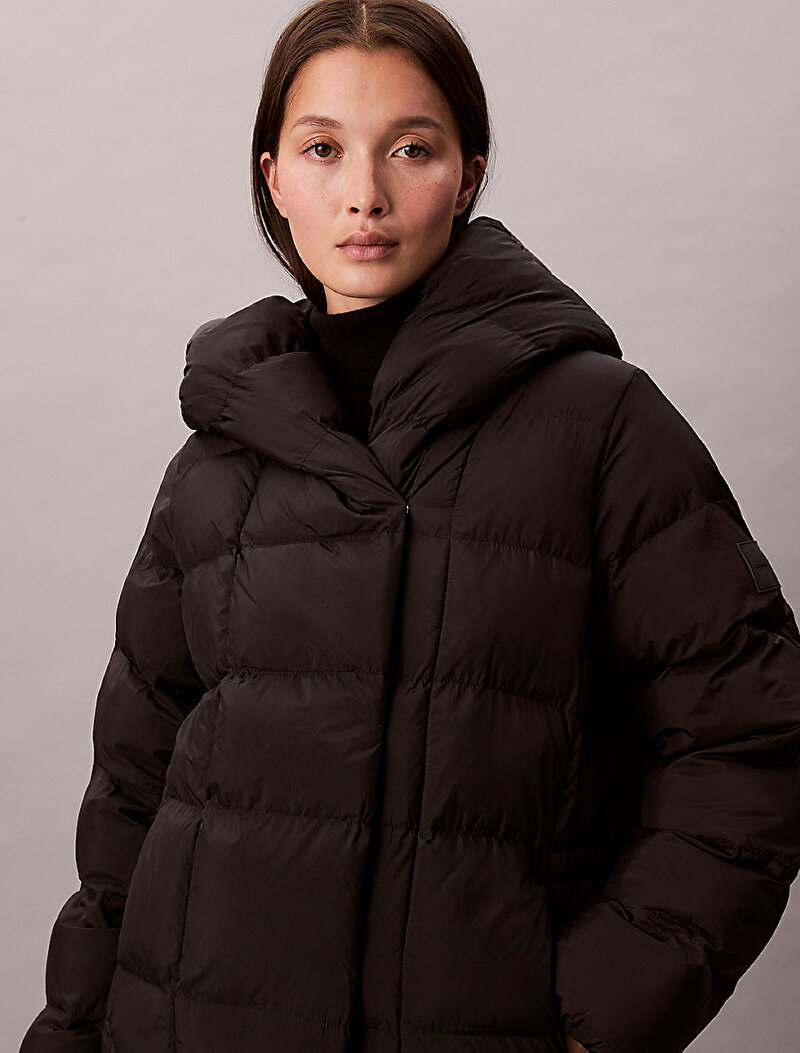 Calvin Klein Siyah Renkli Kadın Shine Wrap Puffer Mont