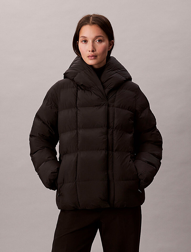 Calvin Klein Siyah Renkli Kadın Shine Wrap Puffer Mont