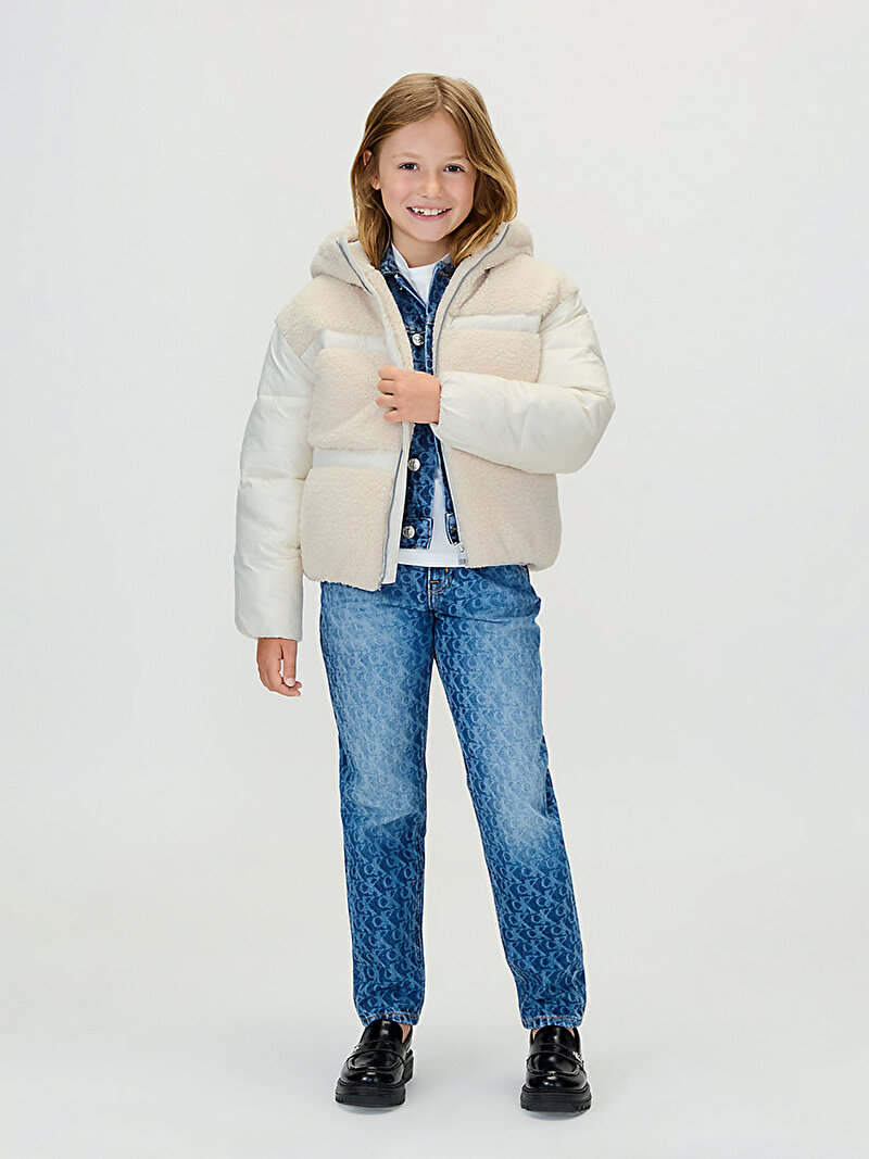 Calvin Klein Bej Renkli Kız Çocuk Teddy Shinny Puffer Mont