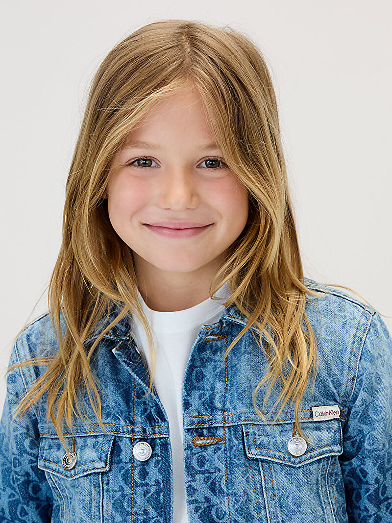 Calvin Klein Mavi Renkli Çocuk Unisex Laser Billboard Denim Ceket