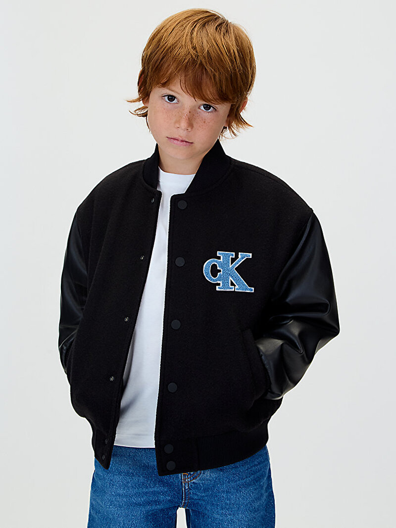 Calvin Klein Siyah Renkli Erkek Çocuk Varsity Bomber Ceket