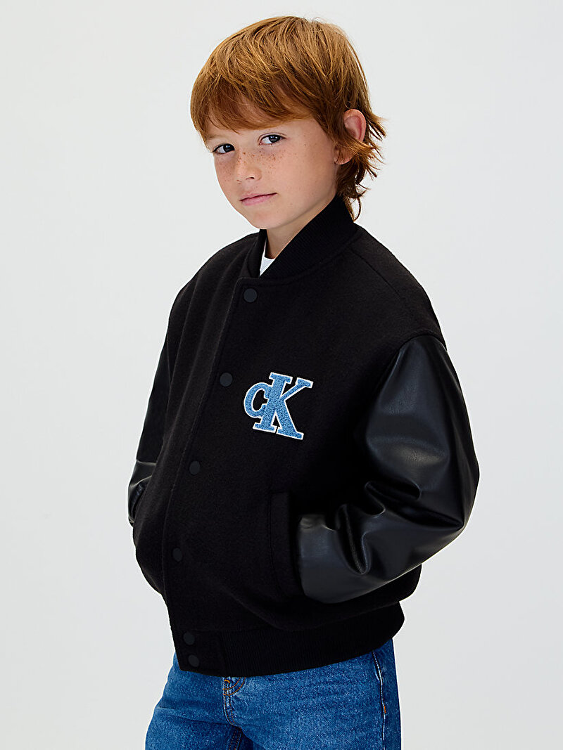 Calvin Klein Siyah Renkli Erkek Çocuk Varsity Bomber Ceket