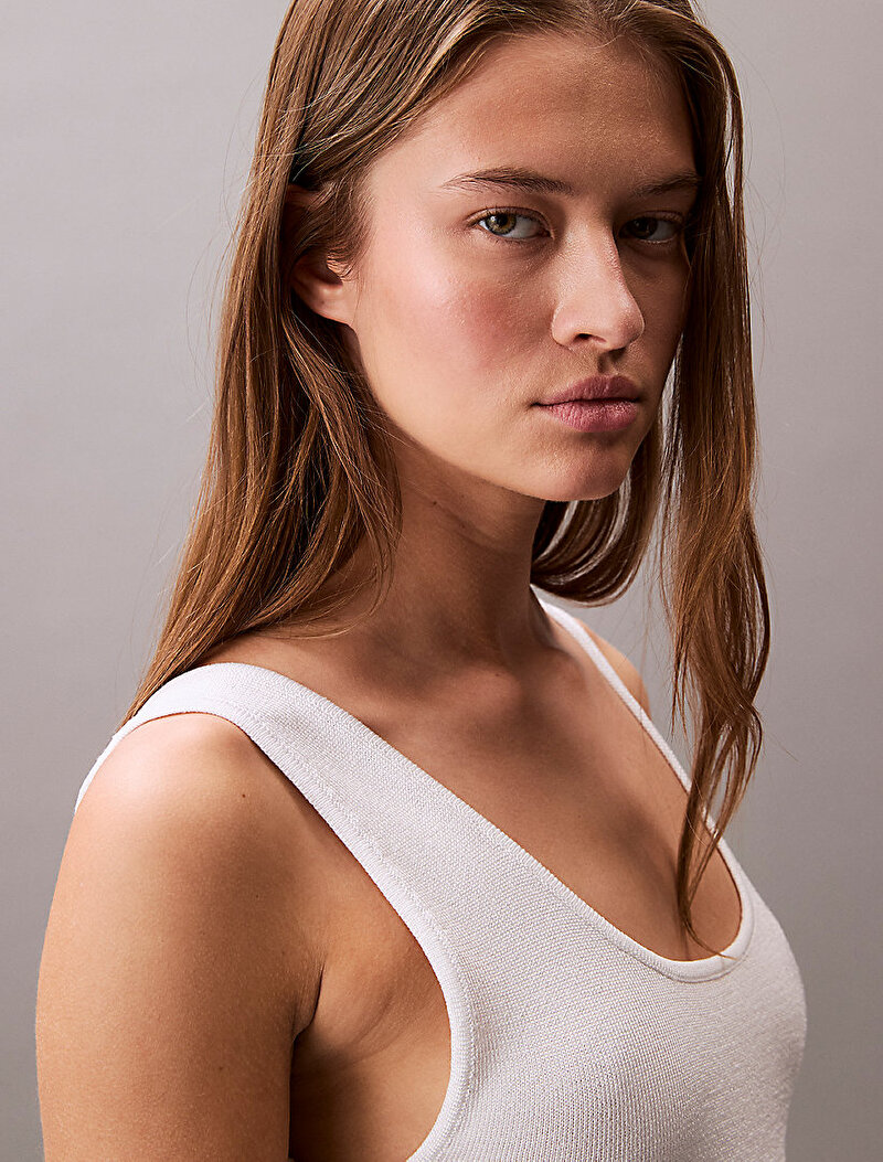 Calvin Klein Beyaz Renkli Kadın Novelty Sheen Cross Elbise