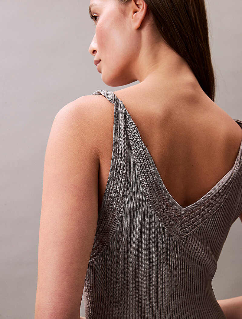 Calvin Klein Gri Renkli Kadın Bright Rayon Rib Elbise