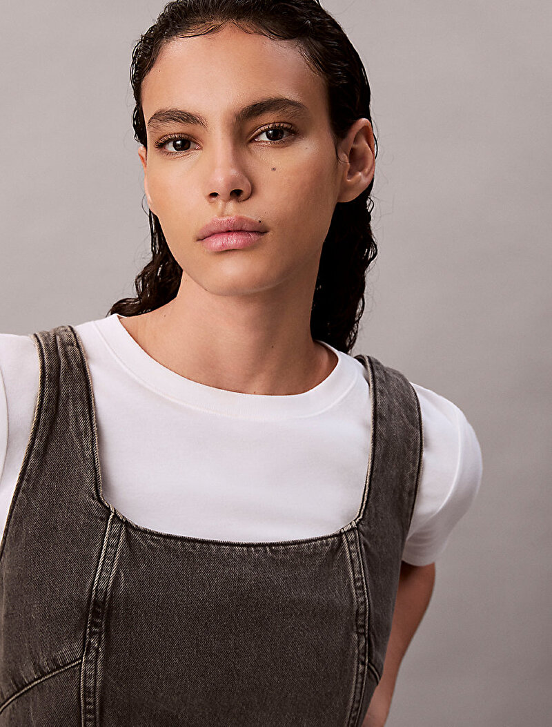 Calvin Klein Gri Renkli Kadın Scoop Neck Elbise