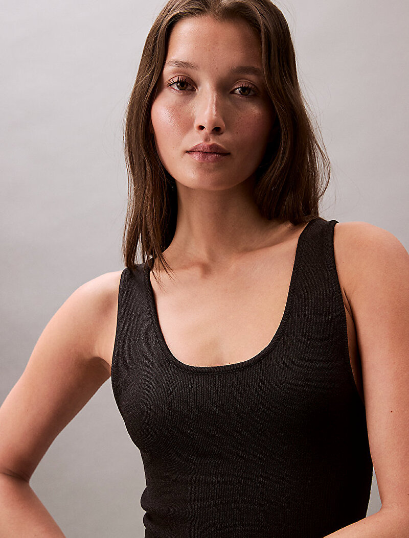 Calvin Klein Siyah Renkli Kadın Novelty Sheen Cross Elbise