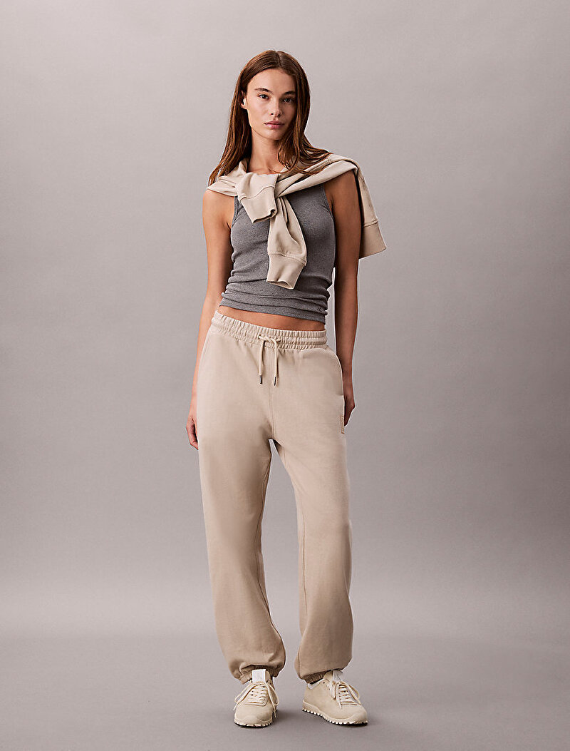 Calvin Klein Bej Renkli Kadın Premium Terry Emblem Eşofman Altı