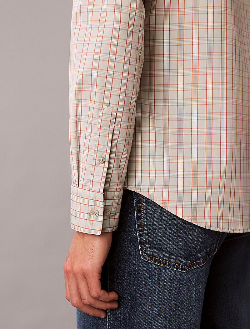 Calvin Klein Bej Renkli Erkek Plaid Supima Gömlek