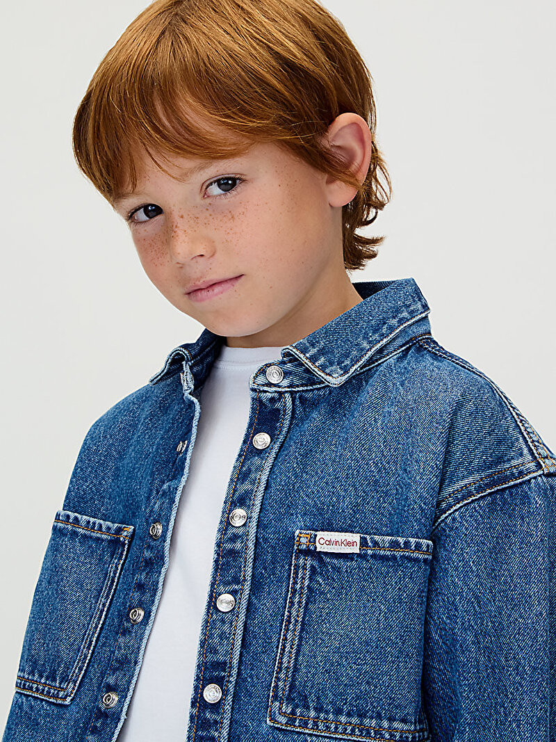 Calvin Klein Mavi Renkli Erkek Çocuk Denim Overshirt Gömlek