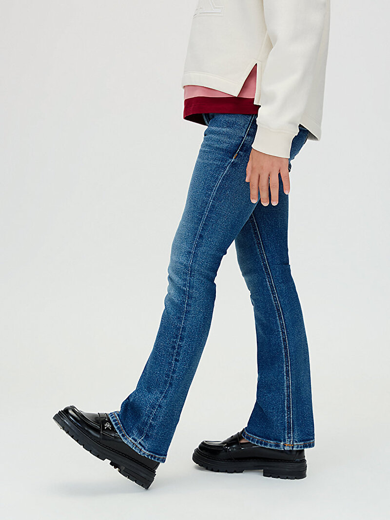 Calvin Klein Mavi Renkli Kız Çocuk Flare Dark Blue Jean Pantolon