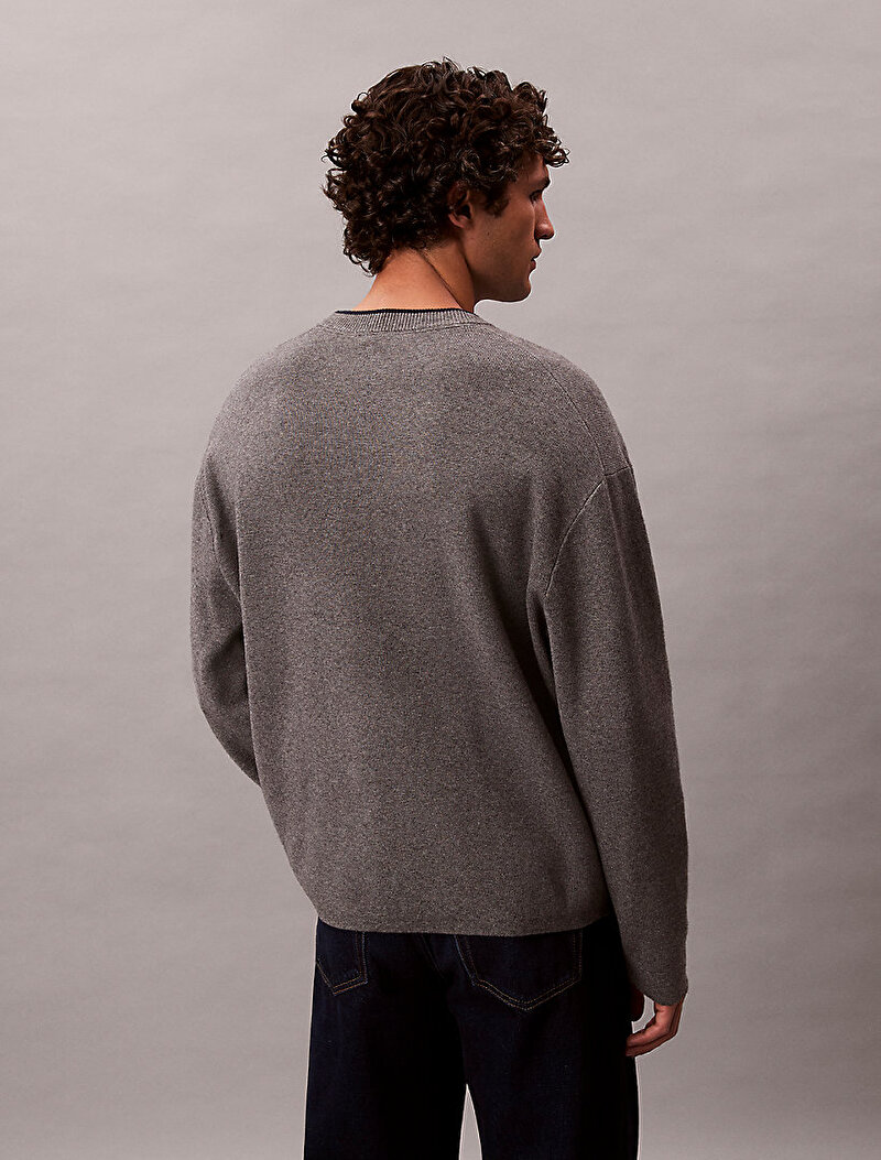 Calvin Klein Gri Renkli Erkek Embossed Logo Kazak