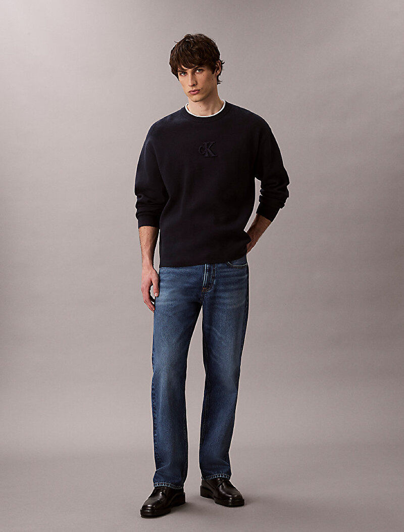 Calvin Klein Lacivert Renkli Erkek Embossed Logo Kazak