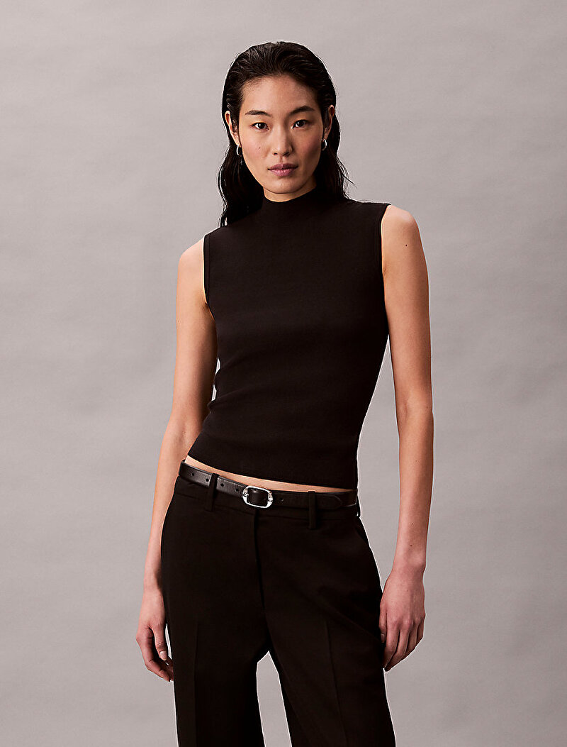 Calvin Klein Siyah Renkli Kadın Sleeveless Mockneck Kazak