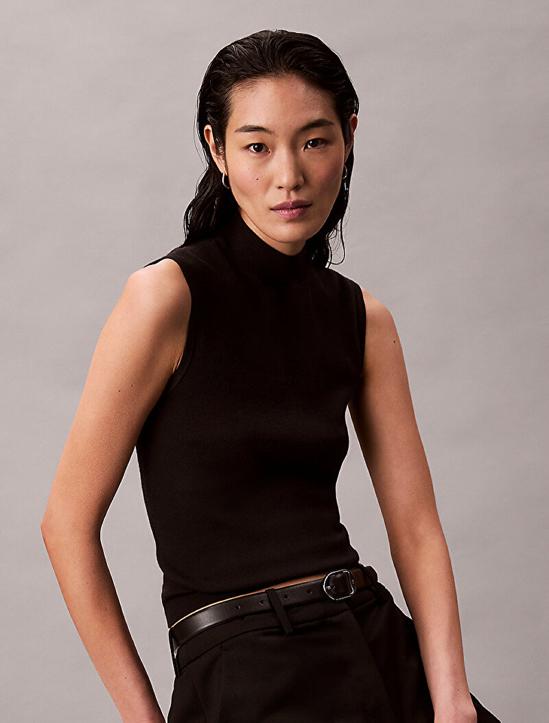 Calvin Klein Siyah Renkli Kadın Sleeveless Mockneck Kazak