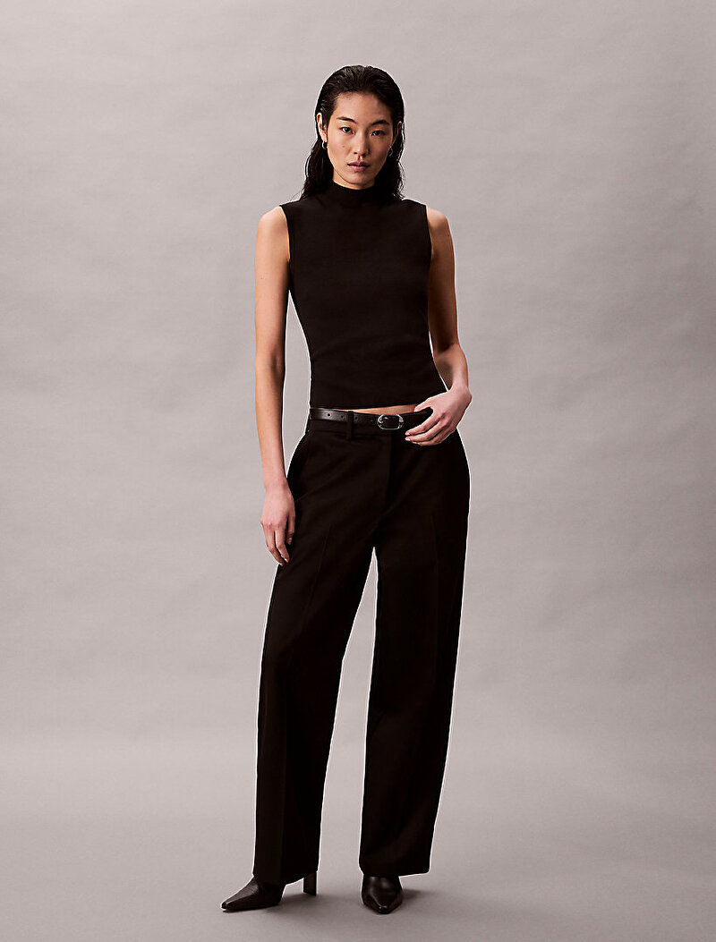 Calvin Klein Siyah Renkli Kadın Sleeveless Mockneck Kazak