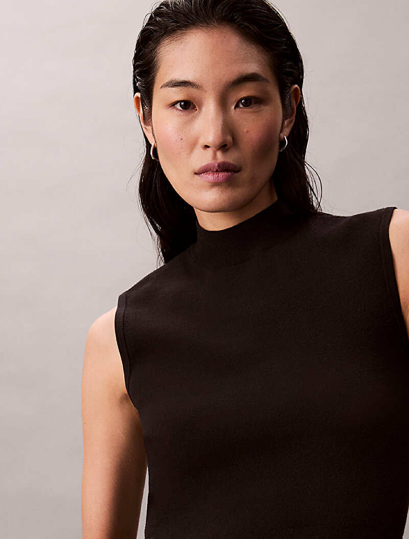Calvin Klein Siyah Renkli Kadın Sleeveless Mockneck Kazak